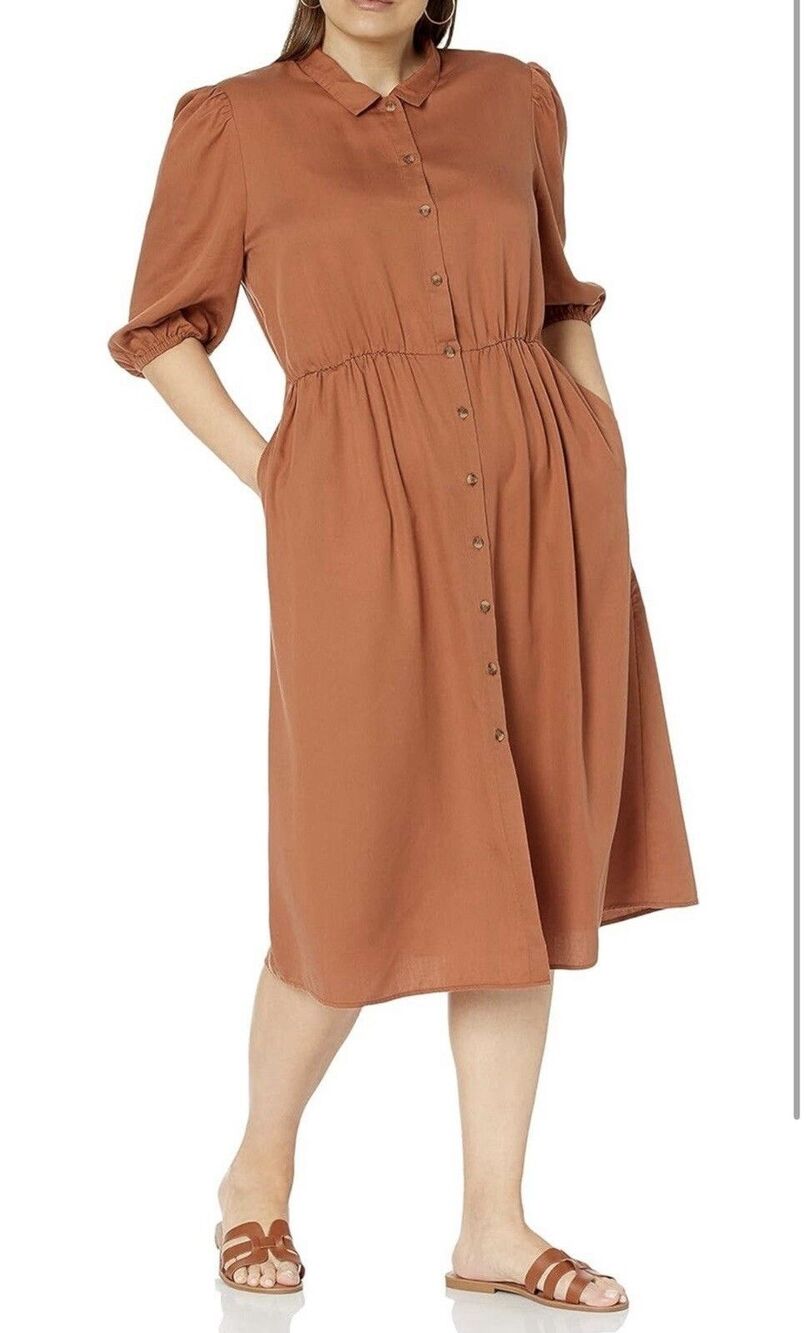 The Drop Ellen Midi Button Up Shirt Dress Puff Sleeve Auburn Size Small NWT - Picture 6 of 6